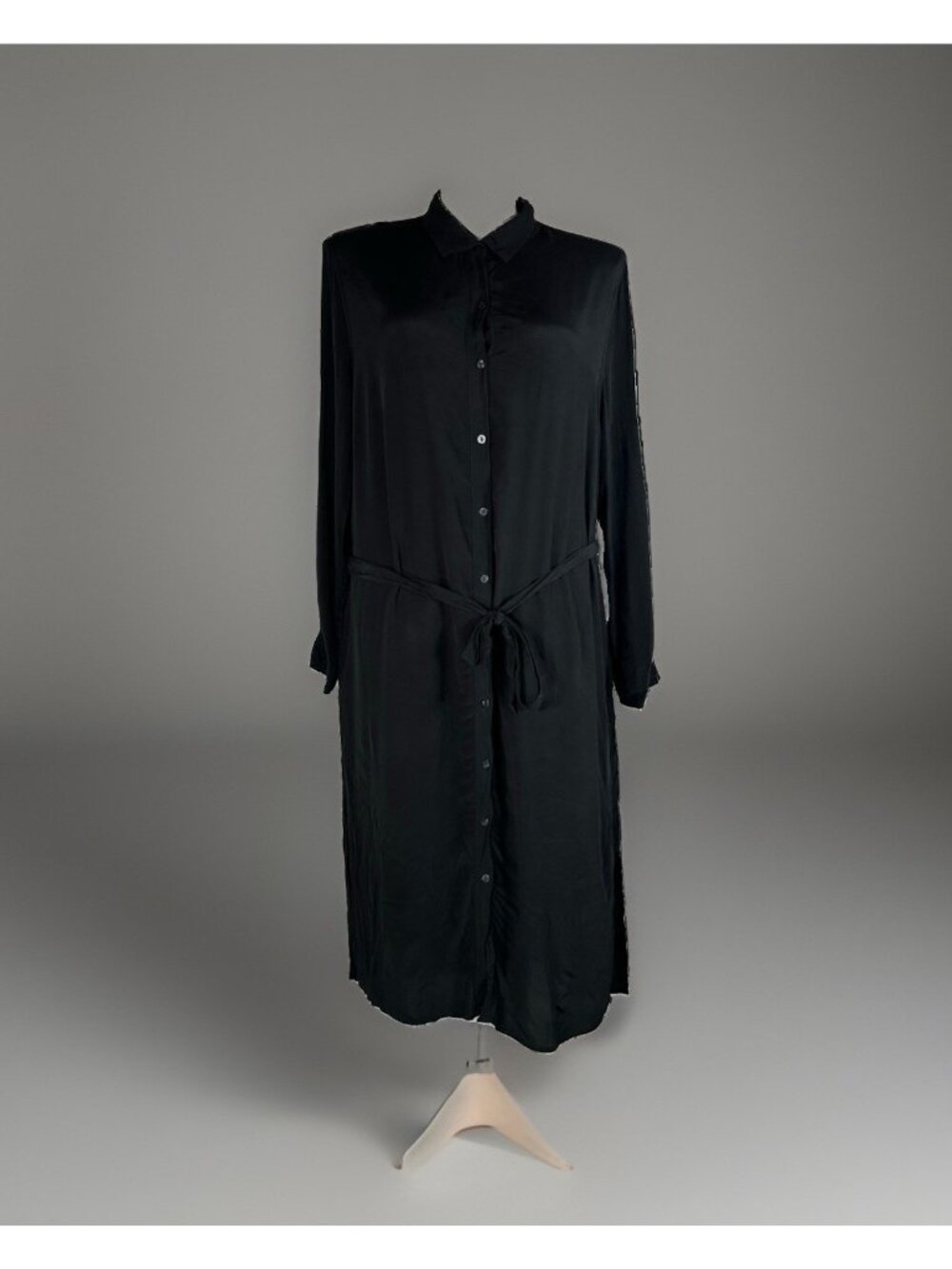 Time & True Midi Shirt Dress Women’s XXXL (22) Black Button Up Belt Long Sleeve